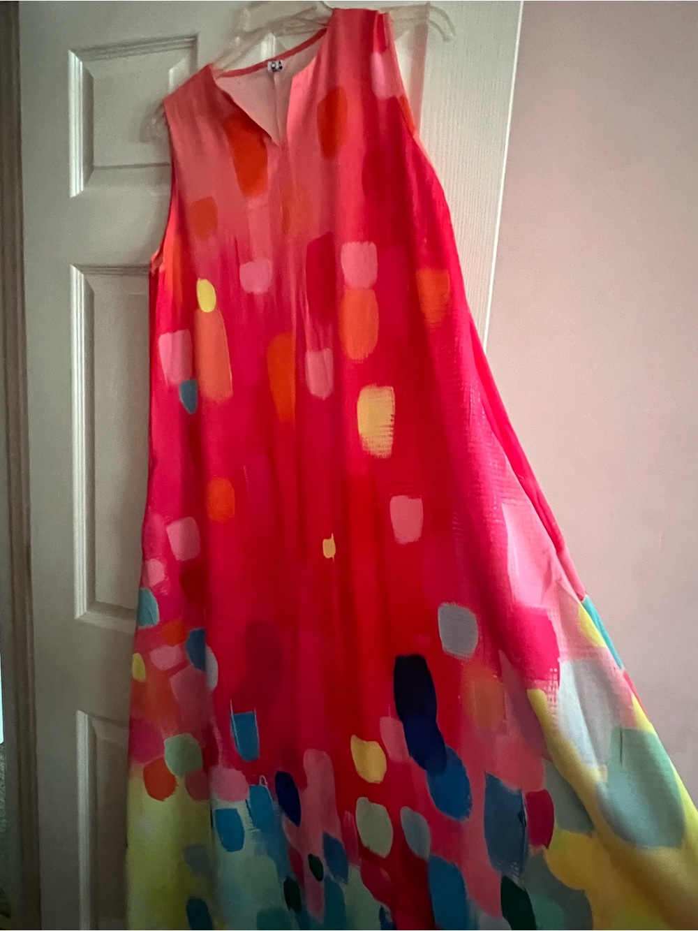 Sleeveless Maxi Dress in Bright Pink Multi-Color Print